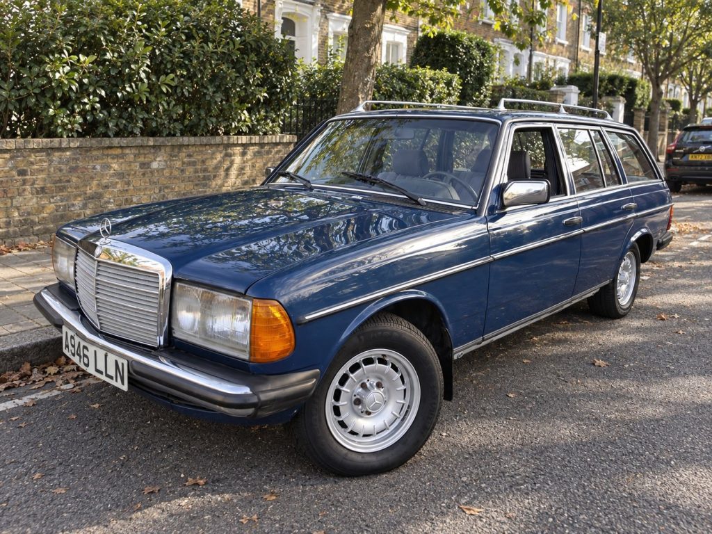 1984 Mercedes-Benz 230 TE estate (W123) in dark blue, front three-quarter view
