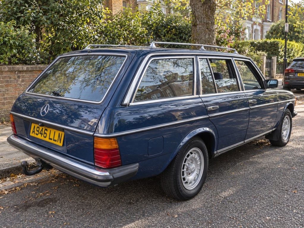 1984 Mercedes-Benz 230 TE estate (W123) in dark blue, rear three-quarter view