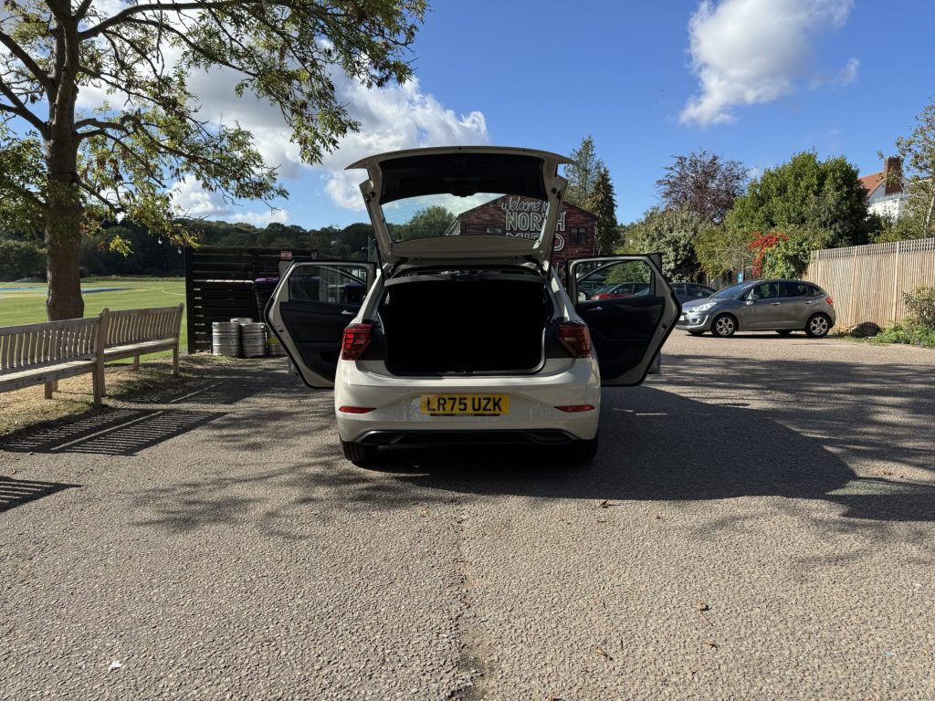 2025 Volkswagen Polo 1.0 TSI Life DSG in Ascot Grey, rear with boot open – for sale at Global Classic Car Group, Muswell Hill